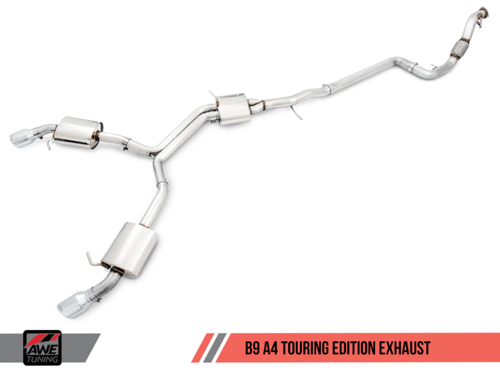 AWE Tuning Audi B9 A4 Touring Edition Exhaust Dual Outlet - Chrome Silver Tips (Includes DP)