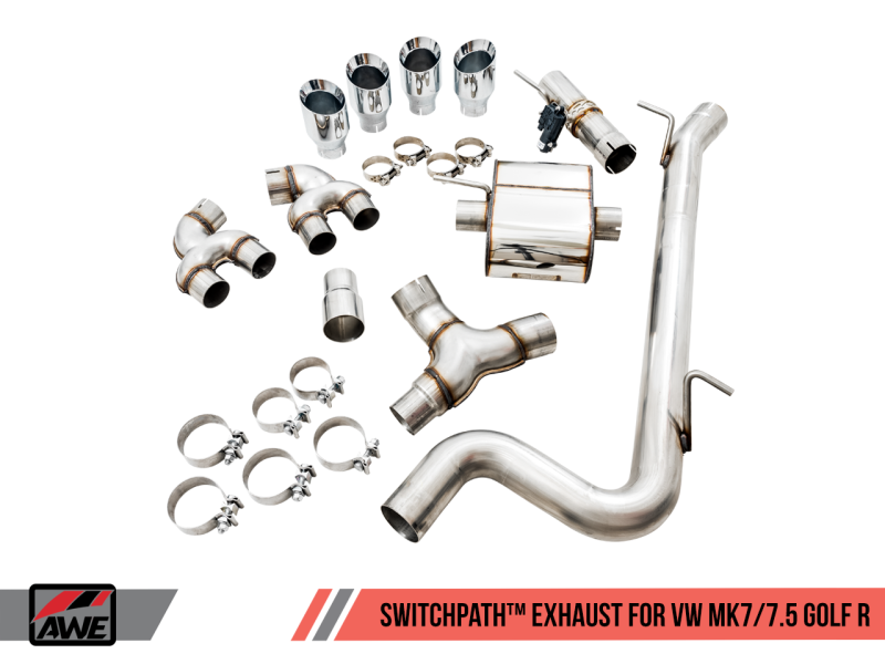 AWE Tuning Mk7 Golf R SwitchPath Exhaust w/Chrome Silver Tips 102mm